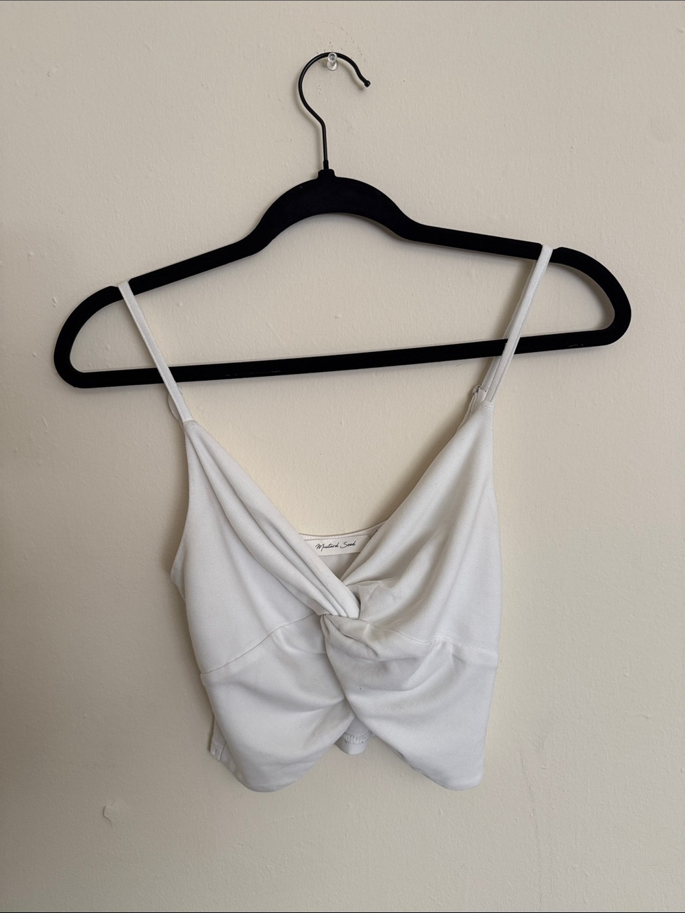 Mustard Seed White Twisted Front Crop Tank
